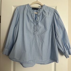 Tuckernuck Blue & White Stripe Ruffle Blouse